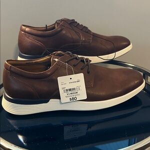 jf j.ferrar Men's Brown Leather Slip-On Inspired Lace Shoes Memory foam size 9.5